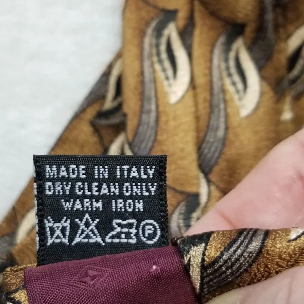 Zionetti Tie Italian Silk Brown Gold Geometric Design Necktie Dead Stock Classic